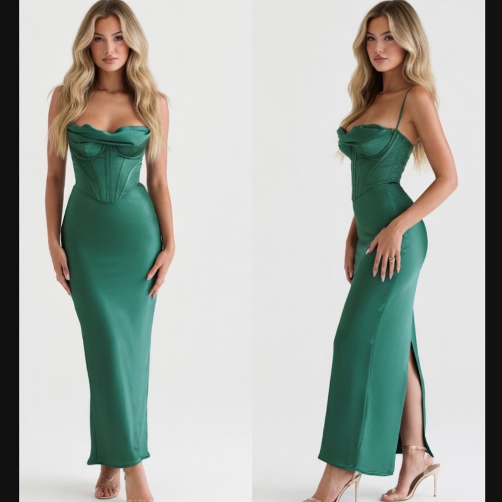 HOUSE OF CB 'Charmaine' Forest Corset Maxi Dress /sz Small US4-6 $285